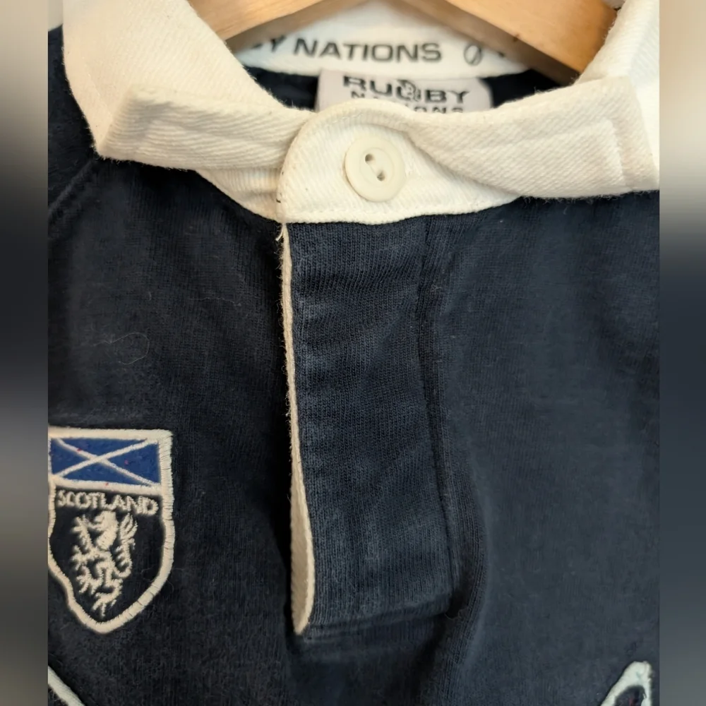 SCOTLAND Sewn Saltire & Lion Rampant Navy Blue Rugby Nations Shirt Boys S/M